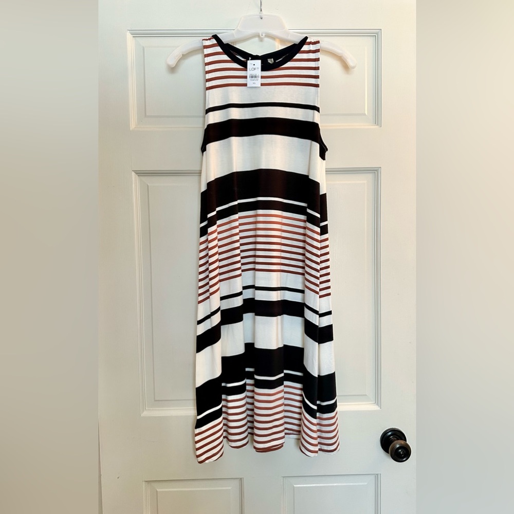 NWT LOFT RAYON STRIPED TIE BACK SWING DRESS, SZ XS